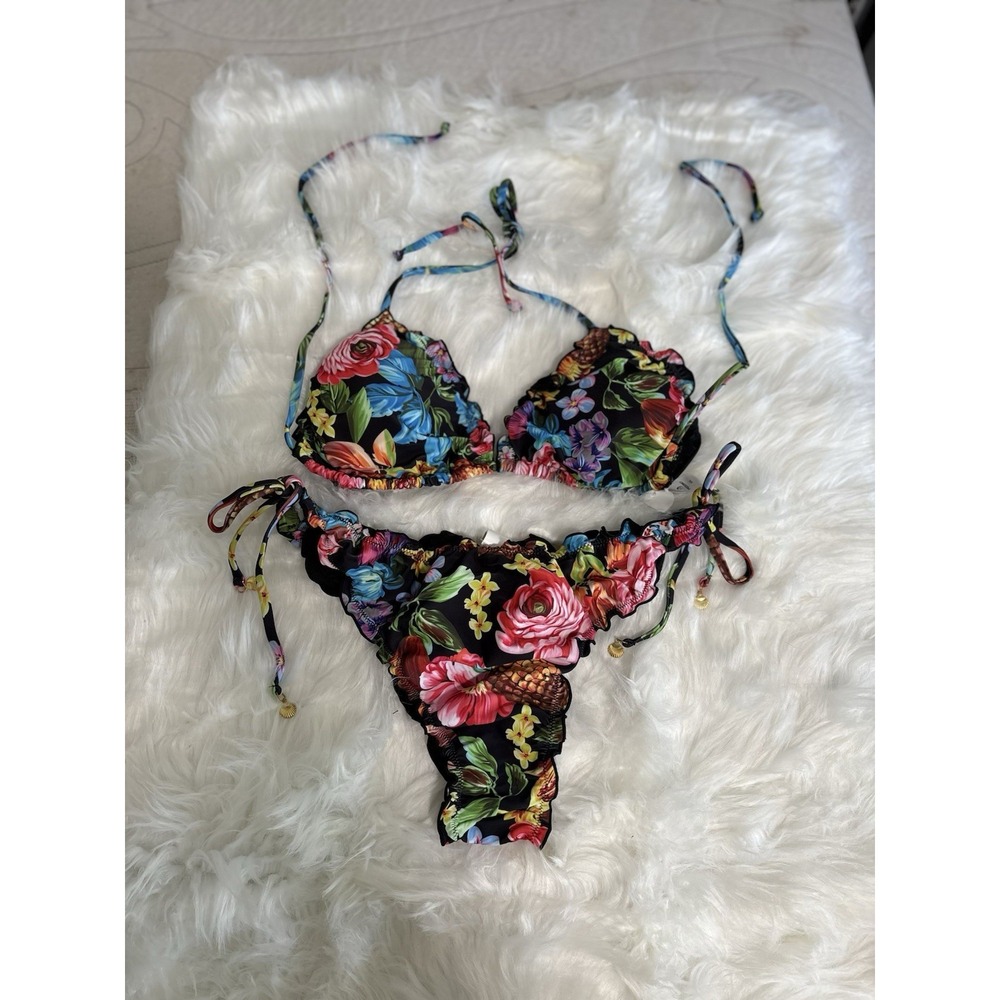 Peddney Women's  Floral 2 Piece Swim Suit Bikini Sz XXL Tie Side New